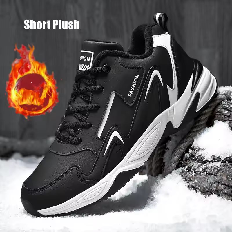 Winter Men Casual Shoes Fashion Leather Warm Fur Men Sneakers Handmade Breathable Men Moccasins Luxury Footwear Tennis Shoes