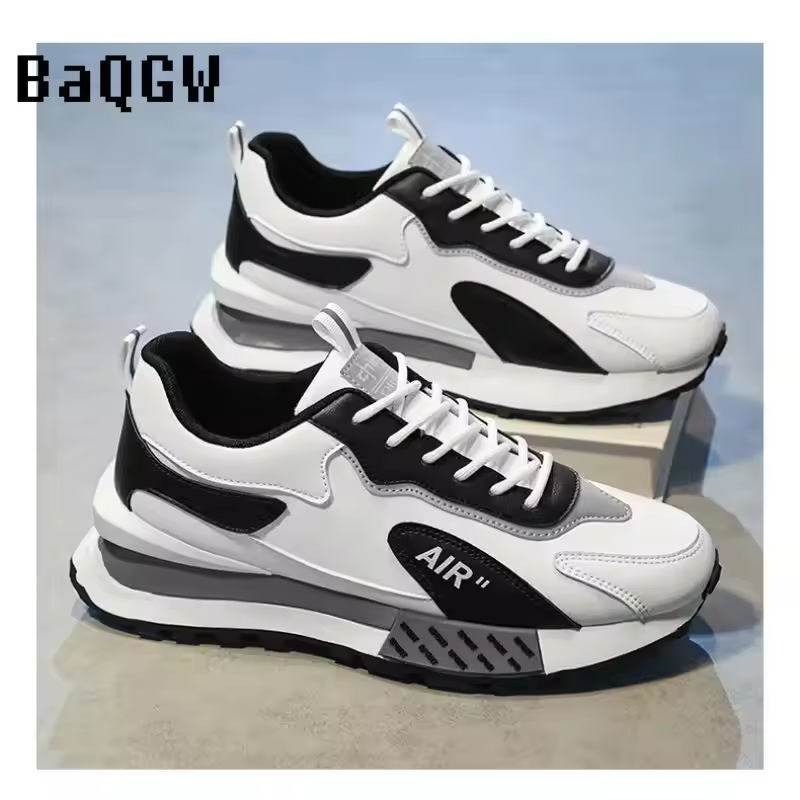 Men Luxury Chunky Sneakers Fashion Casual Genuine Leather Cowhide Mesh Breathable Height Increased Flat Platform Running Shoes