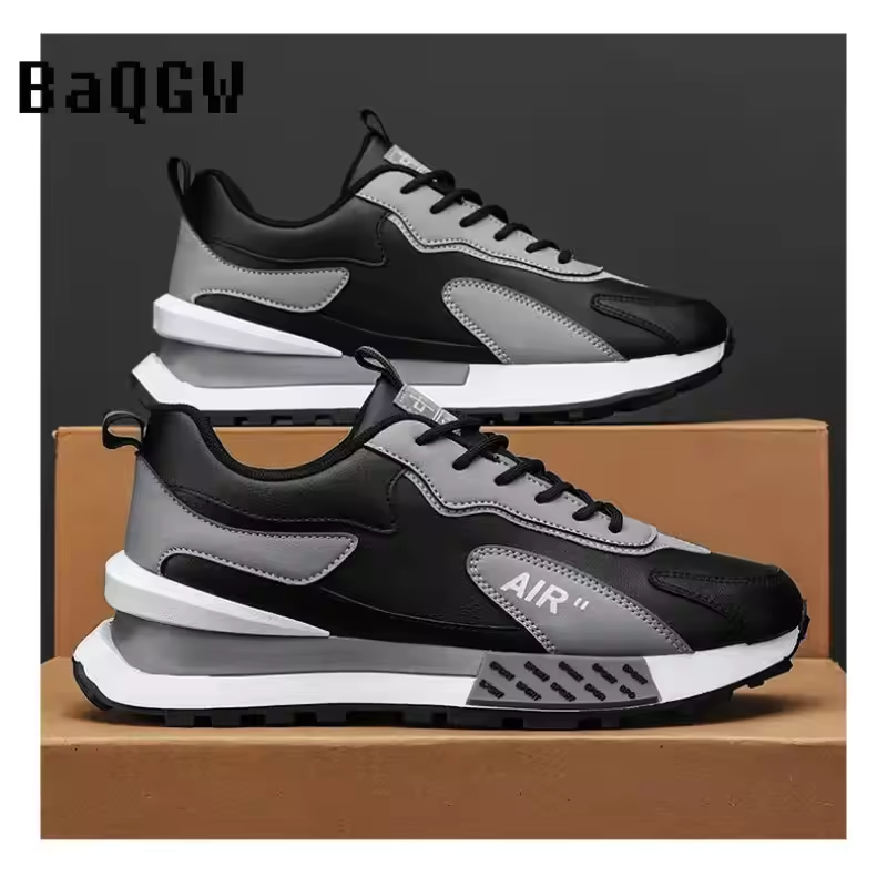 Men Luxury Chunky Sneakers Fashion Casual Genuine Leather Cowhide Mesh Breathable Height Increased Flat Platform Running Shoes