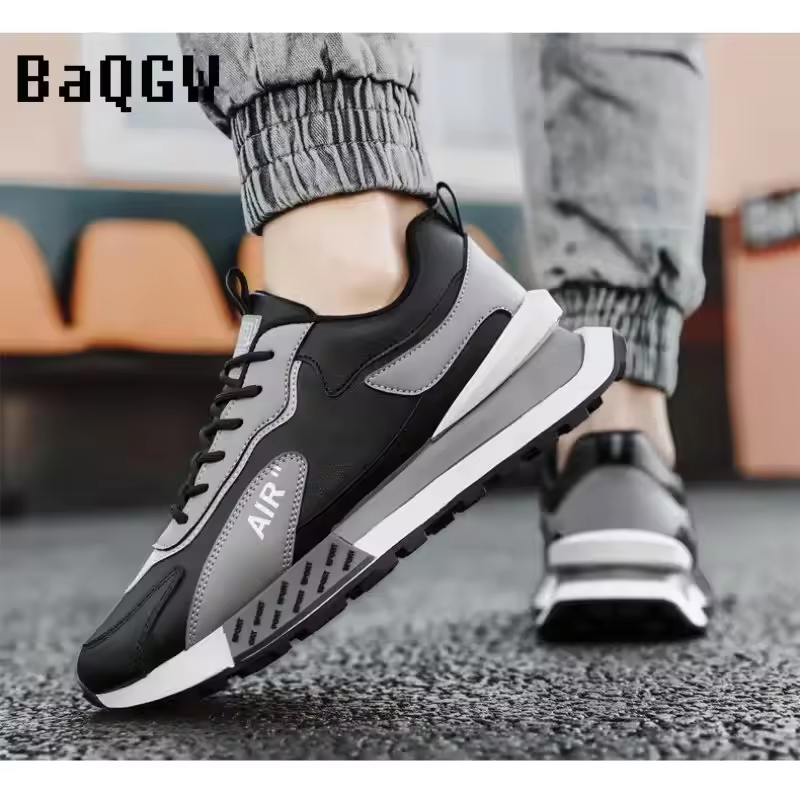 Men Luxury Chunky Sneakers Fashion Casual Genuine Leather Cowhide Mesh Breathable Height Increased Flat Platform Running Shoes