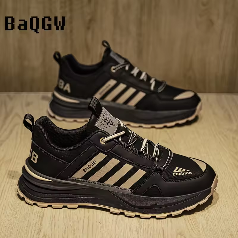 Striped Design Sport Shoes for Men Casual Shoe Four Seasons Thick Bottom Chunky Sneakers High Quality Waterproof Man Sneakers