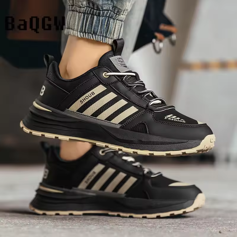 Striped Design Sport Shoes for Men Casual Shoe Four Seasons Thick Bottom Chunky Sneakers High Quality Waterproof Man Sneakers