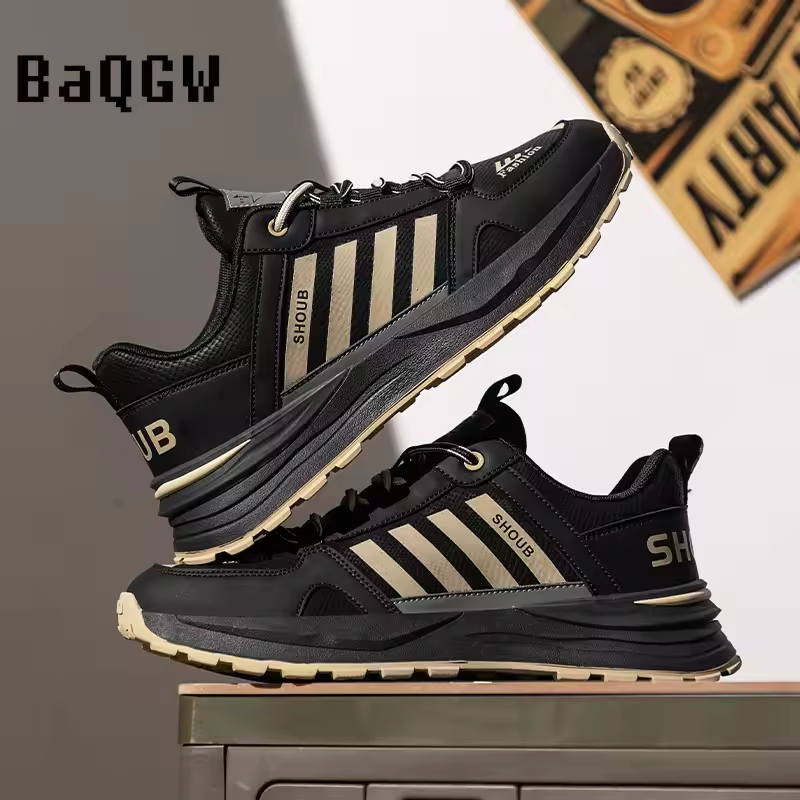 Striped Design Sport Shoes for Men Casual Shoe Four Seasons Thick Bottom Chunky Sneakers High Quality Waterproof Man Sneakers