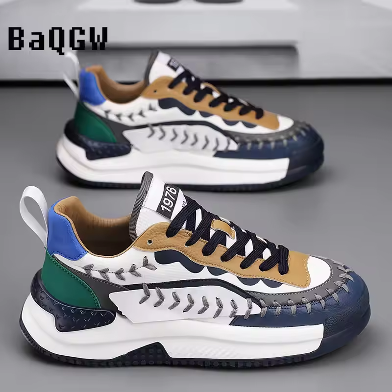 Designer Men's British Color Patchwork Height Increasing Causal Flats Shoes Loafers Sport Walking Sneakers Zapatillas Hombre