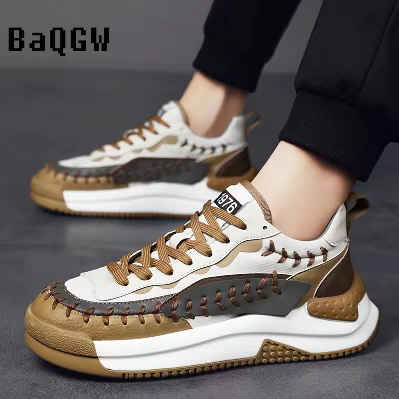 Designer Men's British Color Patchwork Height Increasing Causal Flats Shoes Loafers Sport Walking Sneakers Zapatillas Hombre