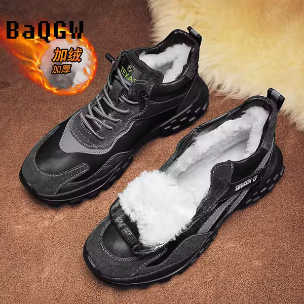 Luxury Fashion Men's Winter High-tops Furry Sneakers Snow Boots Warm Comfortable Outdoor Sport Running Designer Student Lace-up