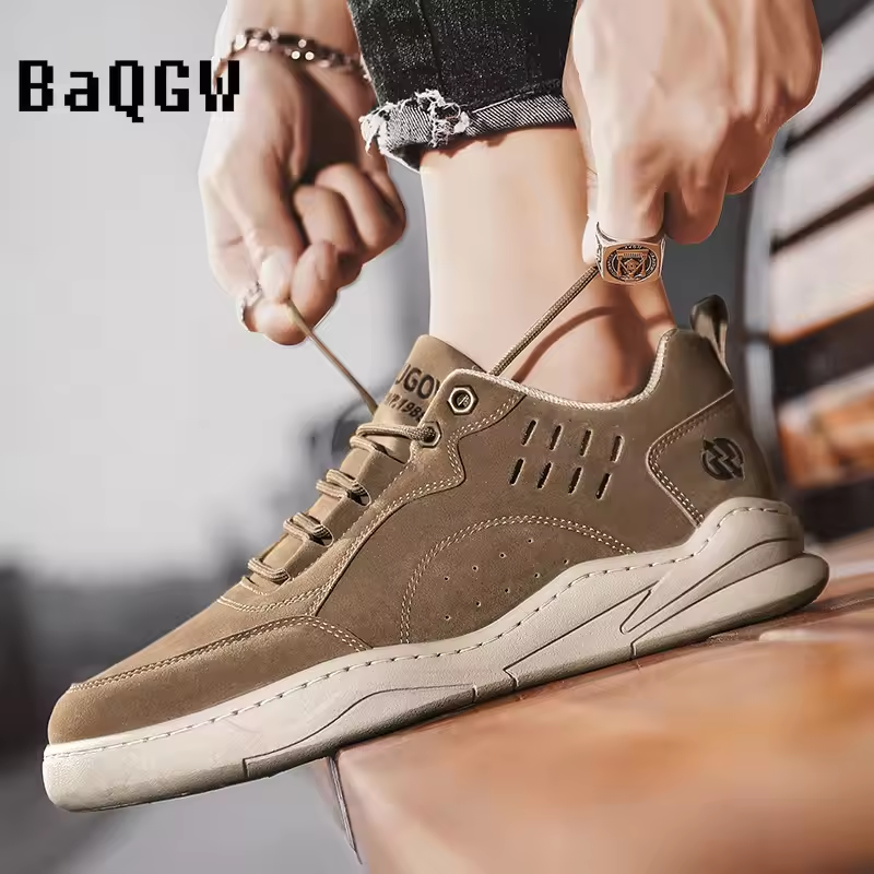 Spring Autumn Men's Casual Sneakers Comfortable Breathable Mens Leather Sport Shoes Outdoor Running Student Lace-up Non-slip