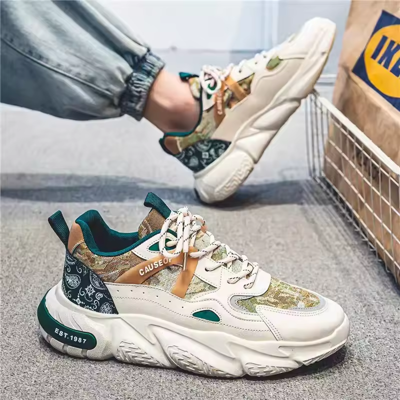 Internet Celebrity Mens Shoes Summer Breathable Men's Athleisure Mesh Heightened Platform Shoes Lace-up Sneakers Tenis Masculino