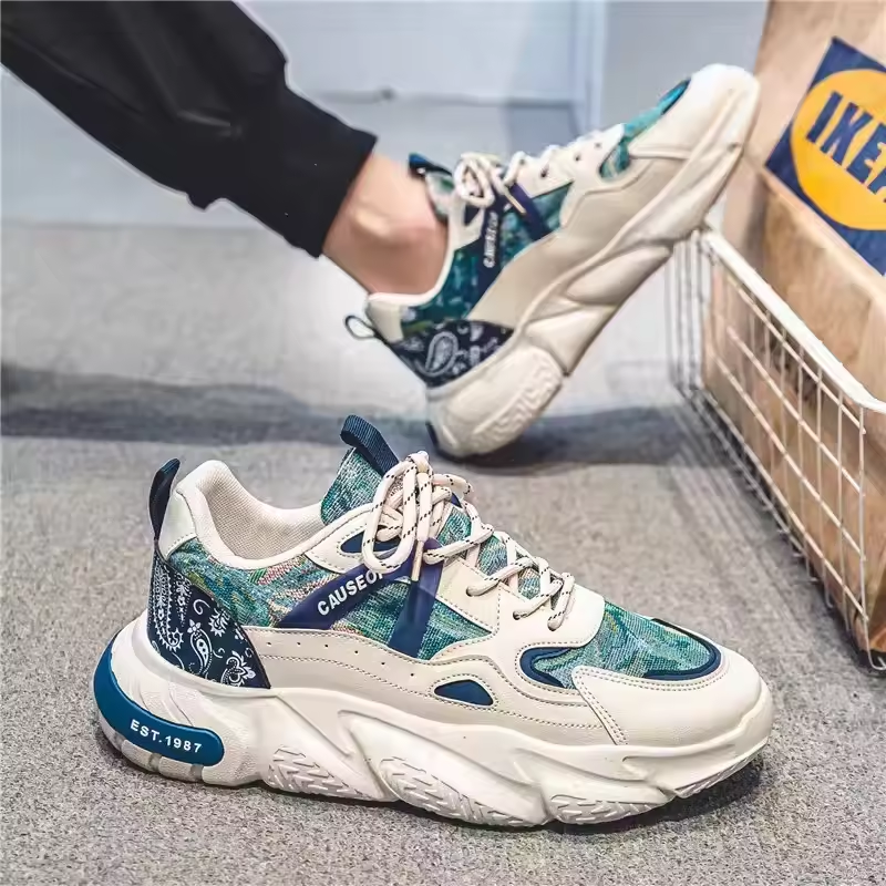 Internet Celebrity Mens Shoes Summer Breathable Men's Athleisure Mesh Heightened Platform Shoes Lace-up Sneakers Tenis Masculino