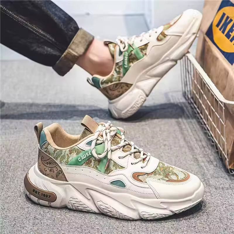 Internet Celebrity Mens Shoes Summer Breathable Men's Athleisure Mesh Heightened Platform Shoes Lace-up Sneakers Tenis Masculino